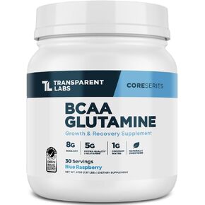 Transparent Labs BCAA Glutamine - 8000 Mg of BCAA Powder with L Glutamine for Post Workout Recovery, Muscle Growth, & Increased Endurance - 30 Servings, Strawberry Lemonade