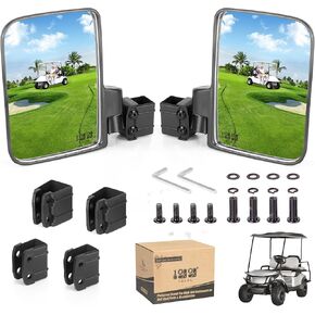 Golf Cart Rear View Mirror,No Drilling Golf Cart Side Mirrors Universal For Yamaha EZGO Club Car,Folding Side Rear View Mirror HD Glass,Adjustable 180 Degree Side Mirrors for Golf Cart