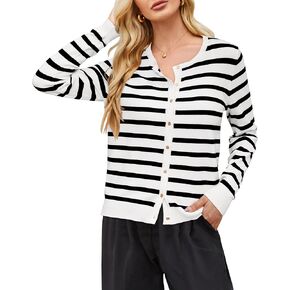 Newshows Women's 2024 Lightweight Button Down Long Sleeve Casual Crew Neck Soft Knit Fall Cardigan Sweater Tops