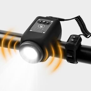 YUKI Electric Bike Horn with Front Light, 2 in 1 Bicycle Horn 110 dB 6 Sound Modes with Rechargeable Battery Waterproof Bike Light Bicycle Horn for Kids Boys Adults Mountain Bike