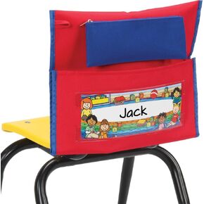 Really Good Stuff Deluxe Chair Pockets – Set of 6 – Early Childhood Classroom Chair Organizer with Pencil Pouch and Name Tag Keeps Students Organized and Classrooms Neat - Red