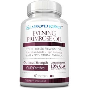 Approved Science Evening Primrose Oil - Maximum Strength - Cold Pressed - 10% GLA - Hormonal Balance, Skin and Heart Health - 60 Softgels - All Natural