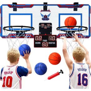 Basketball Hoop Indoor 2 Player - Double Shot Over The Door Basketball Hoop, Electronic Scoreboard and 4 Balls Gifts for Bedroom Office Men