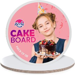 Riccle Cake Boards 10 Inch Round 6 Pcs - Smooth Edged 10" Cake Board - Sturdy 6 Pcs 10 Inch Cake Boards Round - Cake Board White