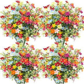 Artificial Silk Flowers for Outdoors Bulk Fake UV Resistant Plants Faux Bouquets Greenery Shrubs Outside Decoration for Garden Porch Planter Pots Window Arrangements, 4 Pcs