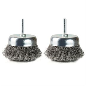 2 Inch Wire Cup Brush for Drill - 1/4 Inch Round Shank Abrasive Wire Cup Brush - Stainless Steel Crimped Carbon Steel Brush for Rust,Cleaning,Deburring,Removing Paint-2pcs