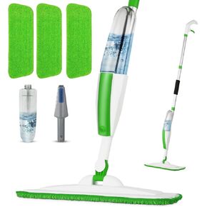 Mops for Floor Cleaning Wet Spray Mop, 14 oz Refillable Bottle and 3 Washable Microfiber Pads Home or Commercial Use Dry Wet Flat Mop for Hardwood Laminate Wood Ceramic, Green
