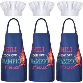 6 Pcs Chili Cook Off Prizes, Funny Chili Cook Off Apron and Chef Hat Funny Chili Cook Off 1st/ 2nd/ 3rd Trophies Adjustable Kitchen Cooking Aprons for Men Women Award Decorations