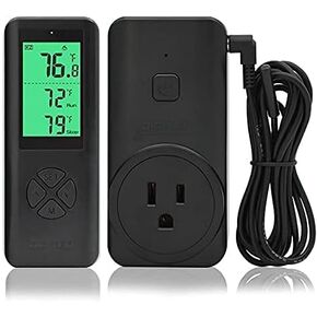 DIGITEN WTC200 Wireless Temperature Controller Thermostat Outlet Remote Control Thermometer with 2m/6ft NTC Temp Sensor Probe Heating Cooling Mode for Fan Heater Greenhouse Homebrewing Reptile
