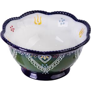 KXZ Hand-Painted Ceramic Bowl, 17.5 cm Decorative Serving Bowl, Bohemian Style Soup/Salad Bowl, Microwave and Dishwasher Safe, Brand