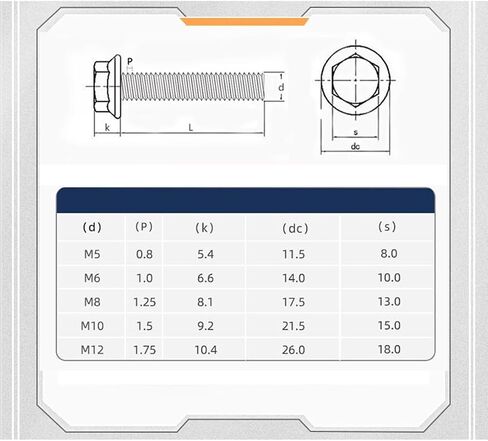cSeao M8-1.25 x 35mm Flanged Hex Head Bolts Flange Hexagon Screws, Stainless Steel 18-8 (304), Plain Finish, 10 PCS in Kuwait