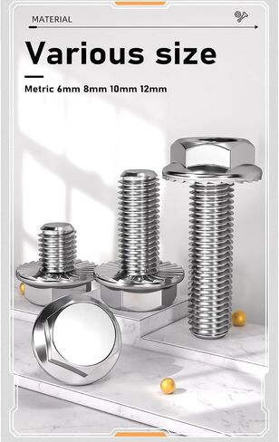 cSeao M8-1.25 x 35mm Flanged Hex Head Bolts Flange Hexagon Screws, Stainless Steel 18-8 (304), Plain Finish, 10 PCS in Kuwait