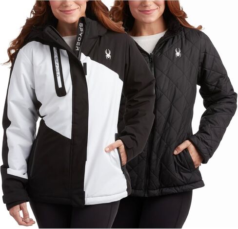 Spyder Womens Ski Jacket - Faux Fur Lined Insulated 3 in 1 Puffer Jacket - Reversible Quilted Winter Coats for Women in Saudi Arabia
