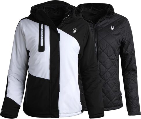 Spyder Womens Ski Jacket - Faux Fur Lined Insulated 3 in 1 Puffer Jacket - Reversible Quilted Winter Coats for Women in Saudi Arabia