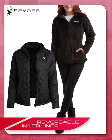 Spyder Womens Ski Jacket - Faux Fur Lined Insulated 3 in 1 Puffer Jacket - Reversible Quilted Winter Coats for Women in Saudi Arabia