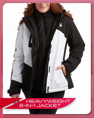 Spyder Womens Ski Jacket - Faux Fur Lined Insulated 3 in 1 Puffer Jacket - Reversible Quilted Winter Coats for Women in Saudi Arabia