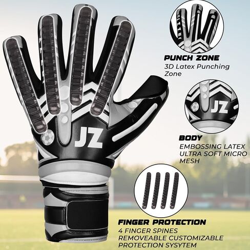 Professional Soccer Goalie Gloves for Youth Adult,Goalkeeper Gloves with Removable Finger Protect,Breathable,Strong Grip,6MM Latex Palm,Double Wrist Support in Kuwait