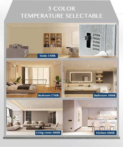 Gimbal Recessed Ceiling Light Fixture 5CCT Selectable 360° and 30° Rotatable Downlight,Canless Recessed Square Light with Junction Box,850Lm 8W 120V Dimmable Led Light,3 Inch 6Pack White in Saudi Arabia
