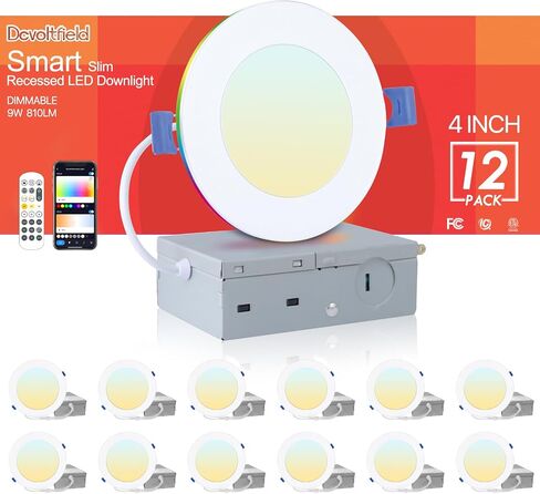 6 عبوات إضاءة RGB ذكية مجوفة 6 بوصة، إضاءة سفلية LED رفيعة جدًا بدون علبة، اتصال مباشر بتقنية البلوتوث واي فاي 2.4 جيجا هرتز، 2700 كيلو - 6500 كيلو، 12 وات، 1080 لومن، تعمل مع التطبيق/أليكسا/مساعد جوجل/سيري in Saudi Arabia