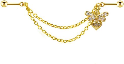 16G Gold Chain Industrial Piercing Jewelry for Women Stainless Steel Industrial Barbell Earrings Double Piercing Cartilage Helix Conch Earrings Body Piercing Jewelry in Saudi Arabia