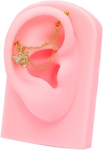 16G Gold Chain Industrial Piercing Jewelry for Women Stainless Steel Industrial Barbell Earrings Double Piercing Cartilage Helix Conch Earrings Body Piercing Jewelry in Saudi Arabia