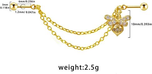 16G Gold Chain Industrial Piercing Jewelry for Women Stainless Steel Industrial Barbell Earrings Double Piercing Cartilage Helix Conch Earrings Body Piercing Jewelry in Saudi Arabia
