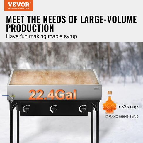 VEVOR Maple Syrup Evaporator Pan, 19.6 Gal, 30 x 16 x 9.5 Inch Maple Syrup,304 Stainless Steel Maple Syrup with Thermometer, 2 Valves and 3 Heating Methods, for Home, Outdoor in Kuwait