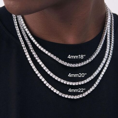 قلادة تنس للرجال والنساء من الفولاذ المقاوم للصدأ سلسلة تنس 4/ 5 مم 1 صف شوكة 5A+ زركونيا مكعب لا تتلاشى أبدًا مثلج خارج سلسلة قلادة أو سوار مجوهرات الهيب هوب - مع صندوق هدية in Kuwait