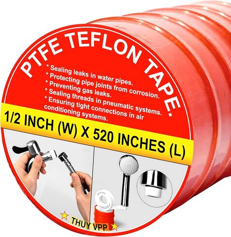 1/2x520 PTFE Tape for Plumbers, Fix Leaky Faucets, Showerheads, Kitchen Sink, Gas Pipe, Waterproof Sealing Tape, Thread Seal Tape for Hose, Teflon Tape for Showerhead, Pipe Repairs (Pack 6) in Saudi Arabia