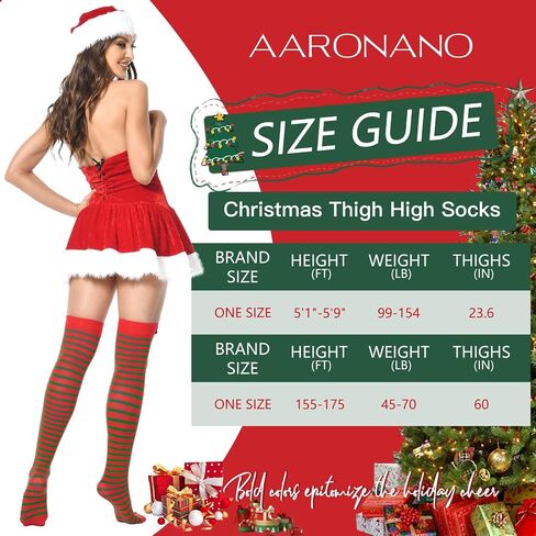 Christmas Thigh High Socks for Women Striped Over the Knee Sexy Stockings with Bows Pack of 2 in Saudi Arabia