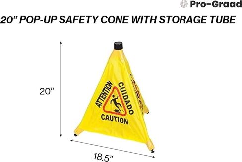 تحذير تجاري متعدد اللغات مقاس 20 بوصة، مخروط أمان منبثق للأرضيات الرطبة مع أنبوب تخزين | أصفر، تحذير - علامة تحذير للبيع بالتجزئة، البقالة، المكتب، السينما، المطاعم، مراكز التسوق | 8 عبوات in Kuwait