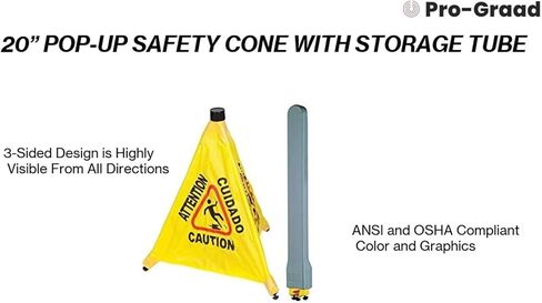تحذير تجاري متعدد اللغات مقاس 20 بوصة، مخروط أمان منبثق للأرضيات الرطبة مع أنبوب تخزين | أصفر، تحذير - علامة تحذير للبيع بالتجزئة، البقالة، المكتب، السينما، المطاعم، مراكز التسوق | 8 عبوات in Kuwait
