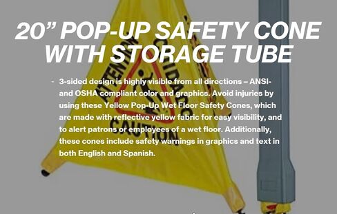 تحذير تجاري متعدد اللغات مقاس 20 بوصة، مخروط أمان منبثق للأرضيات الرطبة مع أنبوب تخزين | أصفر، تحذير - علامة تحذير للبيع بالتجزئة، البقالة، المكتب، السينما، المطاعم، مراكز التسوق | 8 عبوات in Kuwait