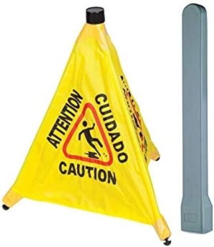 تحذير تجاري متعدد اللغات مقاس 20 بوصة، مخروط أمان منبثق للأرضيات الرطبة مع أنبوب تخزين | أصفر، تحذير - علامة تحذير للبيع بالتجزئة، البقالة، المكتب، السينما، المطاعم، مراكز التسوق | 8 عبوات in Kuwait