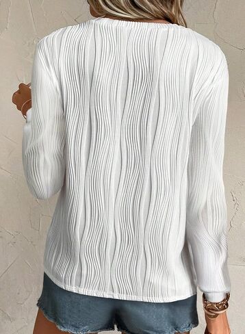 Womens Crewneck Long Sleeve Shirts Loose Textured Tops Blouse Outfits in Saudi Arabia