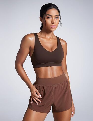 CRZ YOGA Womens Butterbreeze Criss Cross Back Sports Bras - V Neck Adjustable Straps Padded Bra Wireless Workout Training Bra in Saudi Arabia