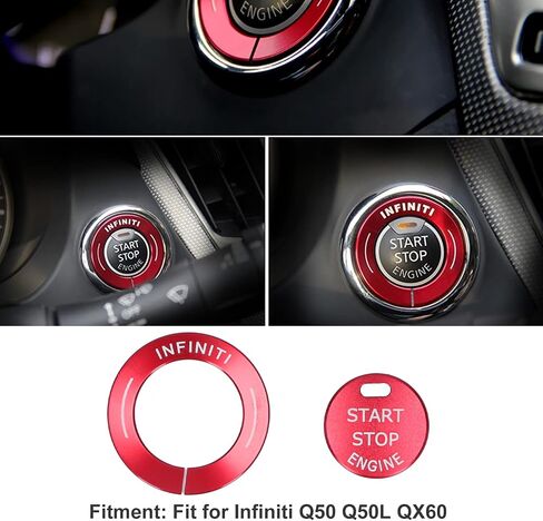 Engine Start Button Cover, 2pcs Engine Start Stop Button Trim Cover Aluminum Alloy Decor Fit for Infiniti Q50 Q50L QX60(Blue) in Saudi Arabia