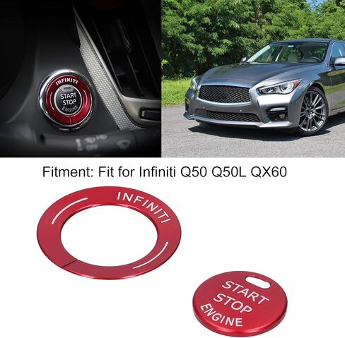 Engine Start Button Cover, 2pcs Engine Start Stop Button Trim Cover Aluminum Alloy Decor Fit for Infiniti Q50 Q50L QX60(Blue) in Saudi Arabia