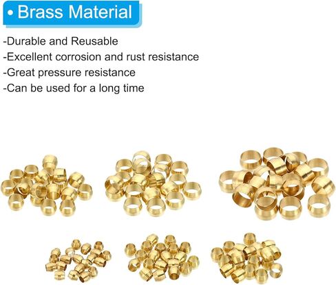 حلقة أكمام ضغط نحاسية من PATIKIL لـ 1/8 بوصة 3/16 بوصة 1/4 بوصة 5/16 بوصة 3/8 بوصة 1/2 بوصة أنبوب OD، 120 حزمة من الطويق النحاسي المناسب لأنابيب ضغط النحاس مجموعة متنوعة لغاز الماء الهوائي in Kuwait