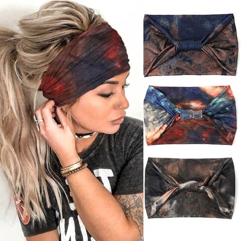 GORTIN 3 Pack Boho Wide Headbands African Turban Head Bands Leopard Stretch Knotted Head Wraps Floral Elastic Yaga Hair Bands Sweatbands Fashion Hair Accessory for Black Women and Girls in Kuwait