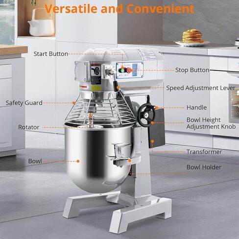 15QT Commercial Food Mixer, 600w High Efficiency Commercial Mixer with 3 Speeds & Stainless Steel Bowl, 130/233/415 Rpm Large Dough Mixer for Bakeries Restaurants Baking Equipment in Saudi Arabia