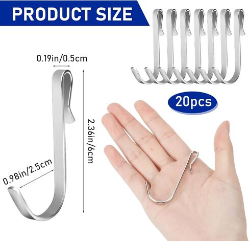 20 Pack Wire Rack Hook Shelf Hook Wire Shelving Accessories J Shaped Hook Stainless Steel Hanger Snap On Hooks Hanging Sink Grid Hook Heavy Duty Hook for Kitchen Bedroom Office, Silver in Saudi Arabia