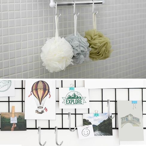 20 Pack Wire Rack Hook Shelf Hook Wire Shelving Accessories J Shaped Hook Stainless Steel Hanger Snap On Hooks Hanging Sink Grid Hook Heavy Duty Hook for Kitchen Bedroom Office, Silver in Saudi Arabia