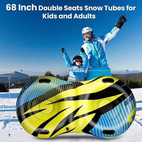 Snow Tube for Sledding Heavy Duty - Snow Sled for Kids and Adult - Double Seats Inflatable Sleds Snow Tubes with Towable Rope - 2 Person Extra Large Inner Tube Sledding for Winter Outdoor Sport Fun in Saudi Arabia