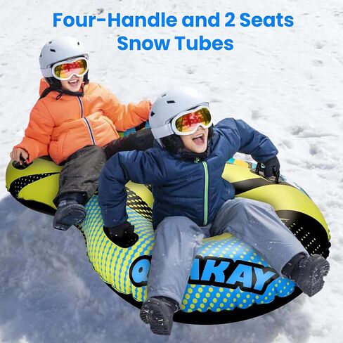 Snow Tube for Sledding Heavy Duty - Snow Sled for Kids and Adult - Double Seats Inflatable Sleds Snow Tubes with Towable Rope - 2 Person Extra Large Inner Tube Sledding for Winter Outdoor Sport Fun in Saudi Arabia