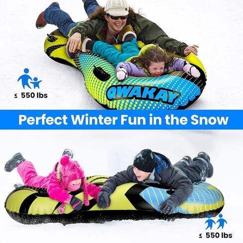 Snow Tube for Sledding Heavy Duty - Snow Sled for Kids and Adult - Double Seats Inflatable Sleds Snow Tubes with Towable Rope - 2 Person Extra Large Inner Tube Sledding for Winter Outdoor Sport Fun in Saudi Arabia