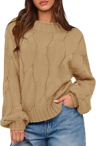 PRETTYGARDEN Women's Cable Knit Sweaters Casual Long Sleeve Crewneck Oversized Chunky Fall Winter Sweater Pullover Tops 2024 in Saudi Arabia