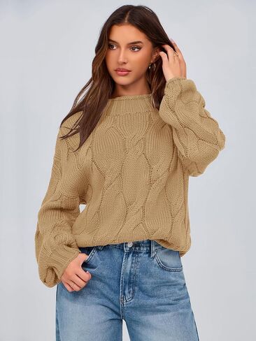 PRETTYGARDEN Women's Cable Knit Sweaters Casual Long Sleeve Crewneck Oversized Chunky Fall Winter Sweater Pullover Tops 2024 in Saudi Arabia