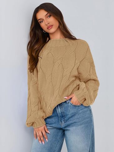 PRETTYGARDEN Women's Cable Knit Sweaters Casual Long Sleeve Crewneck Oversized Chunky Fall Winter Sweater Pullover Tops 2024 in Saudi Arabia