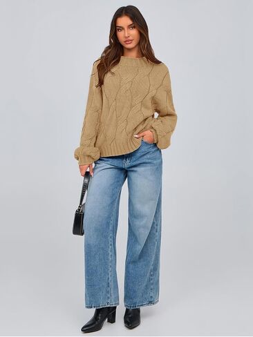 PRETTYGARDEN Women's Cable Knit Sweaters Casual Long Sleeve Crewneck Oversized Chunky Fall Winter Sweater Pullover Tops 2024 in Saudi Arabia